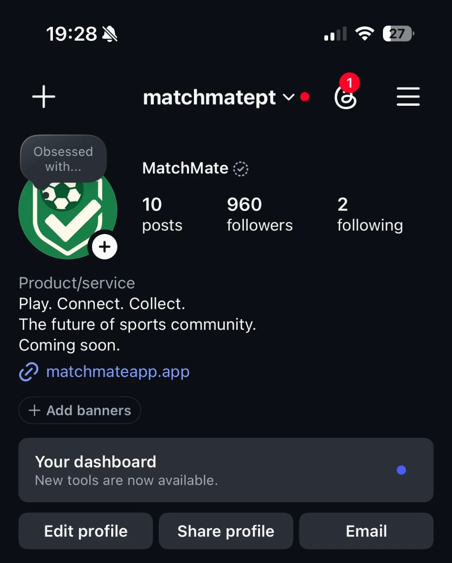 MatchMate Instagram profile with 960 followers